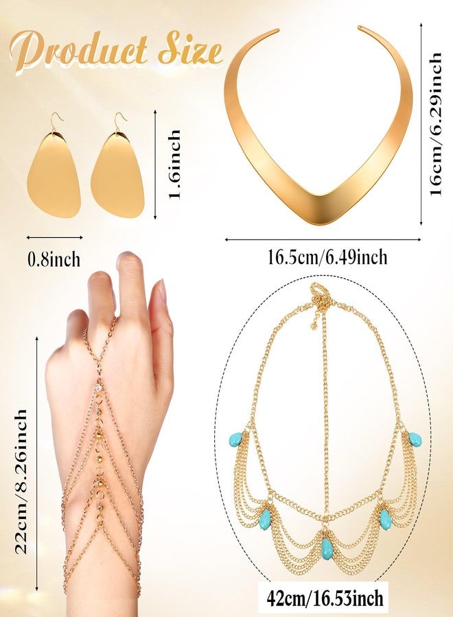 Leumoi Princess Jasmine Costume Accessories Gold Choker Necklace Earring Tassel Bracelet Head Chain Halloween Arabian Princess Jasmine Jewelry Set for Women - Image 2